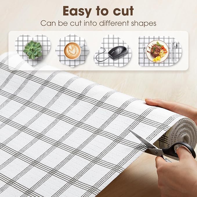 Drawer and Shelf Liner, Non-Slip Kitchen Cabinet Liners Non-Adhesive Thick Strong Grip Waterproof Washable Mats Protect Dresser Shelves Cupboard Bathroom Cabinets, White Stripes, 20 in X 10 FT