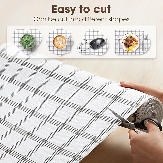 Drawer and Shelf Liner, Non-Slip Kitchen Cabinet Liners Non-Adhesive Thick Strong Grip Waterproof Washable Mats Protect Dresser Shelves Cupboard Bathroom Cabinets, White Stripes, 20 in X 20 FT