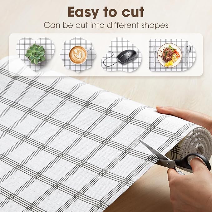 Drawer and Shelf Liner, Non-Slip Kitchen Cabinet Liners Non-Adhesive Thick Strong Grip Waterproof Washable Mats Protect Dresser Shelves Cupboard Bathroom Cabinets, White Stripes, 24IN X 30FT