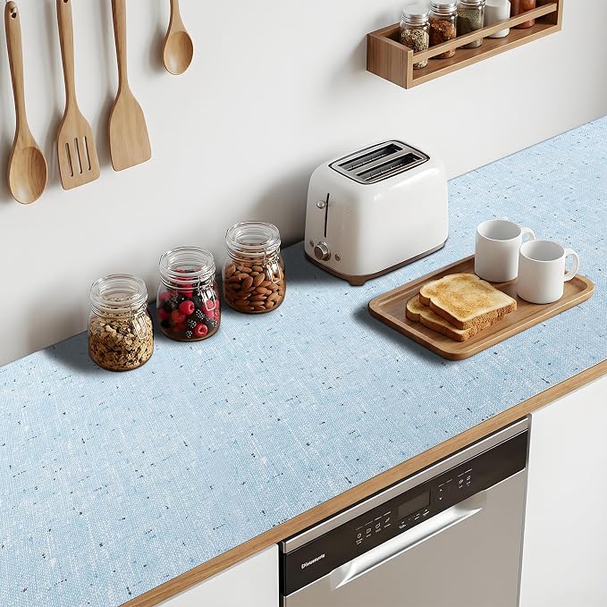 20'' X 360'' Blue Shelf Liner Drawer Liner for Kitchen Cabinet Non Adhesive, Strong Grip Anti Slip Cabinet Liners for Shelves, Oil-Proof Waterproof Cupboard Liner