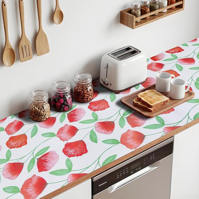 Non Adhesive Shelf Liner 3Rolls*12'' X 120'' Drawer Liner for Kitchen Cabinets, Waterproof Shelf Liners Durable Anti-Slip for Kitchen Cabinets Cupboard Liner