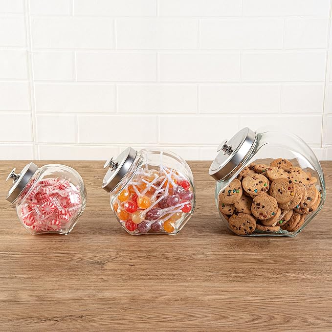 Restaurantware Vetri 0.3 Gallon Penny Jar 1 Durable Candy Jar - With Wide Spout Chrome Lid Clear Glass Cookie Jars For Kitchen Counter Dishwashable
