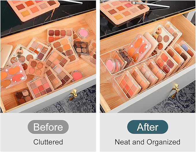 JessLab Acrylic Organizers, Bathroom Organizer for Drawer, Cosmetic Display Cases for Vanity, Countertop, Desk, Kitchen, and Makeup Storage, 6-Section