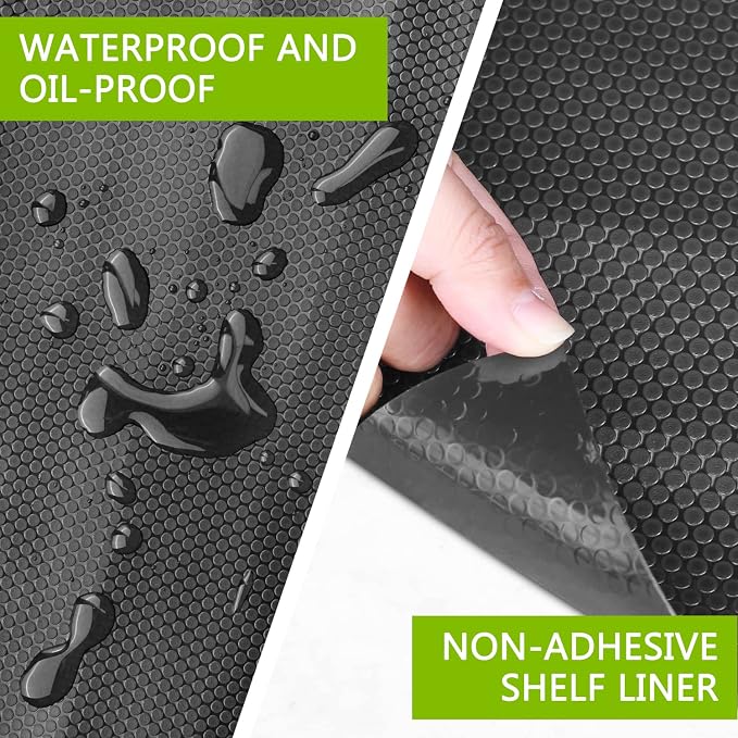 HooTown Shelf Liner Kitchen Cabinet Drawer Mats 17.5 Inch Wide x 16.4 Feet Long, Non Skid EVA Plastic Washable Oil Proof Pad for RV Drawer, Dish Plate Slippery Protection, Black