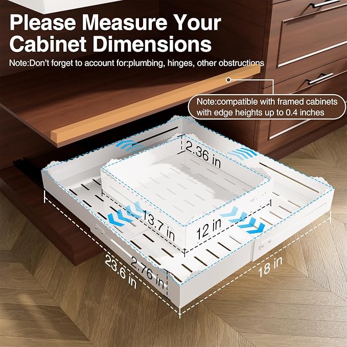 Pull Out Cabinet Organizer, Expandable Width (12"-18") and Depth (13.7"-23.6"),Pull Out Drawers for Cabinets, Slide Out Drawers for Kitchen Cabinets with Sturdy Steel Pull Out Shelves