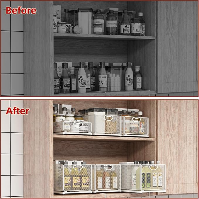 Pull Out Drawers for Cabinets Stackable or Single, Cabinet Organizer Adhesive, Slide Out, Extra Rails, for Sink Pantry Shelve