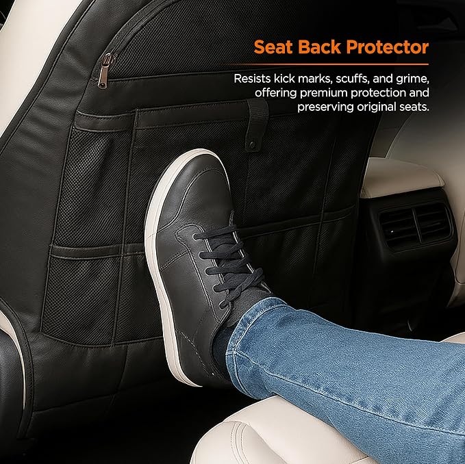 2-Pack for Tesla Model Y/3 2017-2026, Custom Fitted Seat Back Kick Protectors with Storage Pockets - Rear Passenger Organizer for Kids, Zippered Accessories Slots
