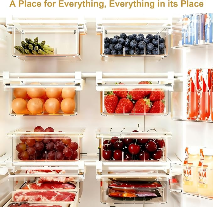 Refrigerator Organizers Storage Fridge Drawer - Pull Out Clear Storage Containers with Handle for Fruit,Deli,Cheese,Seafood,Plastic Organizer Bins Fit for Medium Refrigerator Shelf,Simple Use(1 Pack)