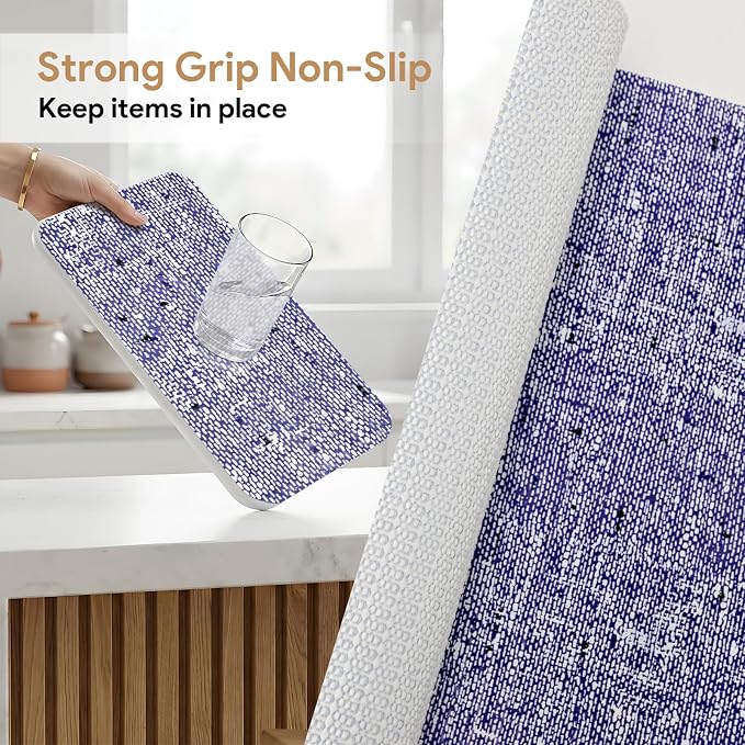 Shelf and Drawer Liner for Kitchen Cabinets 17.7'' X 96'' Non Adhesive Shelf Paper Strong Grip Anti Slip Cabinet Liners for Shelves, Oil-Proof Waterproof Cupboard Liner