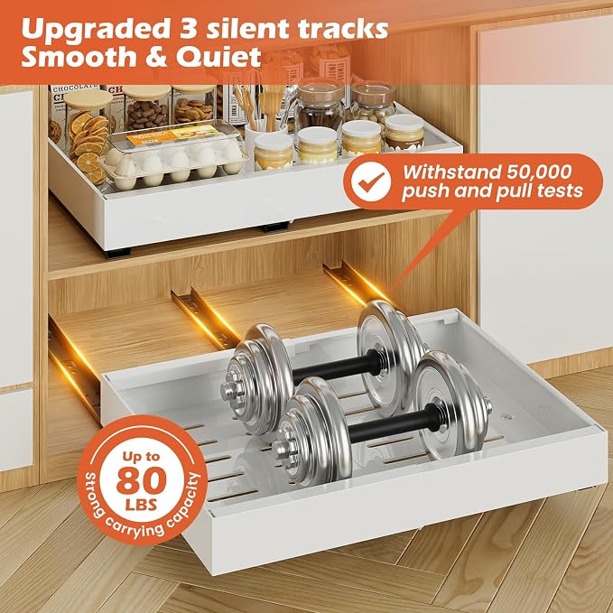 2 Pack 16.5" Deep Pull Out Cabinet Organizer, Adjustable Width (12.2"-20.4") Pull Out Drawers for Frameless Cabinets, Upgrade 3 Slide Rails Slide Out Drawers for Kitchen Cabinets