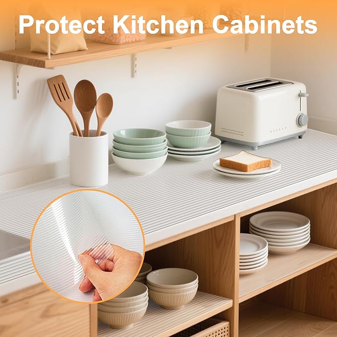 FEXIA Shelf Liners for Kitchen Cabinets Drawer Non Adhesive Non-Slip Liner 22 Inches x 20 FT Waterproof & Oil-Proof Durable Material Fridge Liner for Shelves