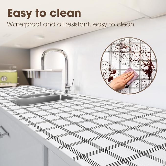 Drawer and Shelf Liner, Non-Slip Kitchen Cabinet Liners Non-Adhesive Thick Strong Grip Waterproof Washable Mats Protect Dresser Shelves Cupboard Bathroom Cabinets, White Stripes, 12 in X 30 FT