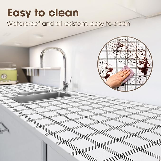 Drawer and Shelf Liner, Non-Slip Kitchen Cabinet Liners Non-Adhesive Thick Strong Grip Waterproof Washable Mats Protect Dresser Shelves Cupboard Bathroom Cabinets, White Stripes, 18IN X 20FT