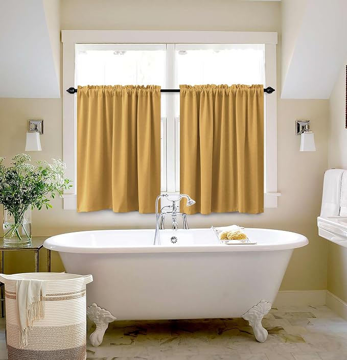 KOUFALL Light Gold Short Curtains 36 Inch Length for Kitchen Small Window Blackout Rod Pocket Window Coverings for Bedroom Bathroom 34 x 36 Inches Long