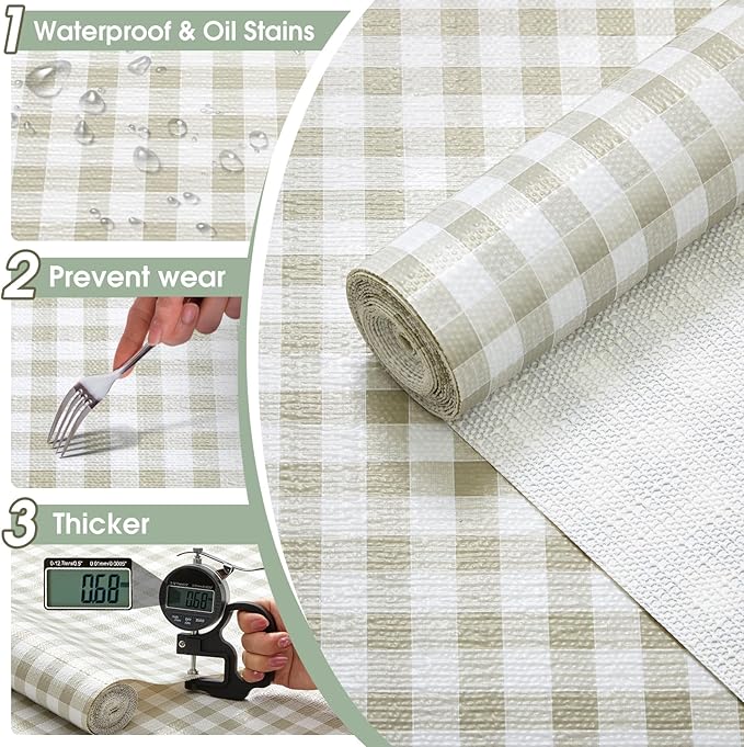 Drawer and Shelf Liner, Non-Slip Kitchen Cabinet Liners Non-Adhesive Thick Strong Grip Waterproof Washable Mats Protect Dresser Shelves Cupboard Bathroom Cabinets, Yellow Plaid, 12 in X 30 FT