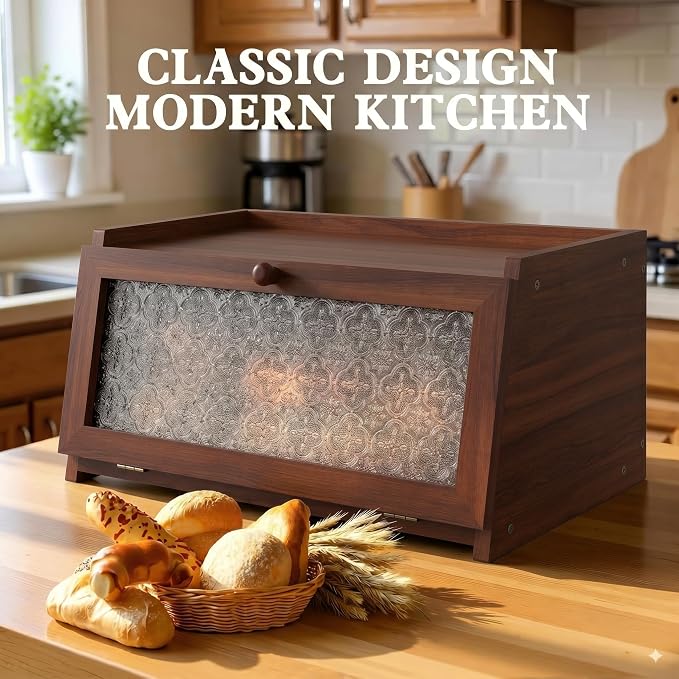 LOHASOK Bread Box for Kitchen Countertop Large Bread Box Farmhouse Bread Container Bread Storage with Window Bread Holder