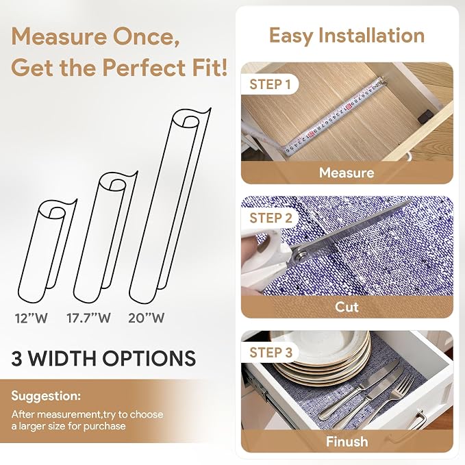 Shelf and Drawer Liner for Kitchen Cabinets 12'' X 120'' Non Adhesive Shelf Paper Strong Grip Anti Slip Cabinet Liners for Shelves, Oil-Proof Waterproof Cupboard Liner