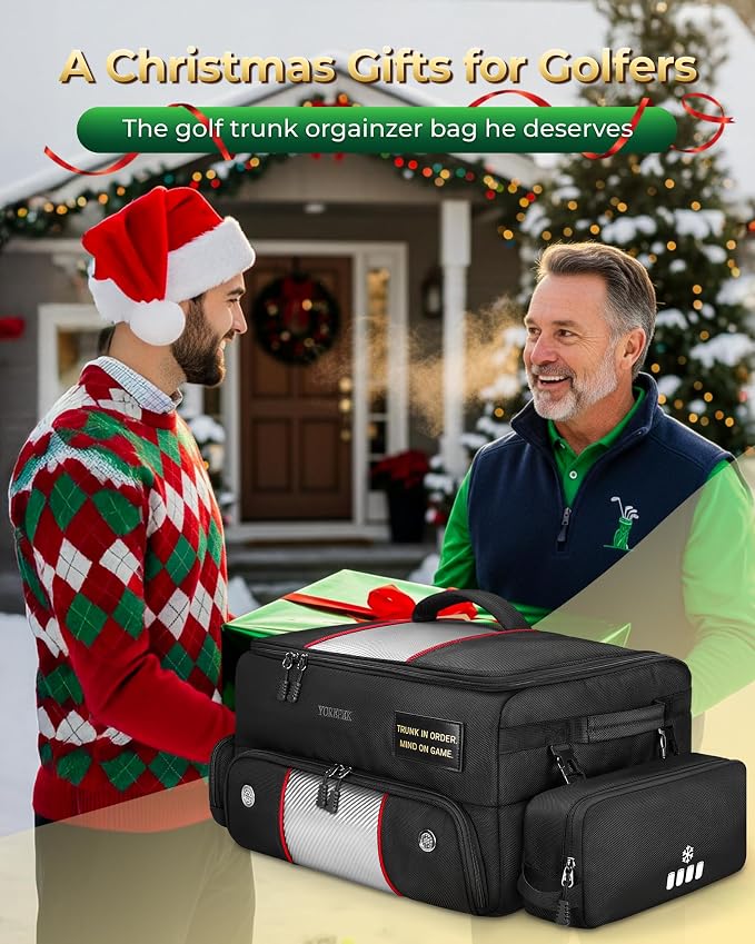 YOREPEK Upgraded Golf Trunk Organizer, Golf Gifts for Men, with Removable Insulated Pouch&Dust-Proof Protective Layer, Multi-Compartment fits 2 Pairs of Shoes, Golf Accessories
