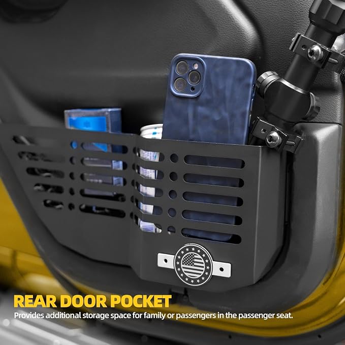 2Pcs Metal Rear Door Storage Box for Jeep Wrangler JL JLU 4XE 2018-2024 & Gladiator JT 2020-2024 Interior Storage Expansion Rear Door Storage Pockets Side Insert Organizer Accessories