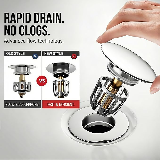 Bathroom Sink Drain Kit with Flexible Expandable Pipe: Odor-Free & Backflow-Preventing, Space-Saving Design without a P-trap, For 1-1/4'' & 1-1/2'' Drain Hole (Chrome, With Overflow)