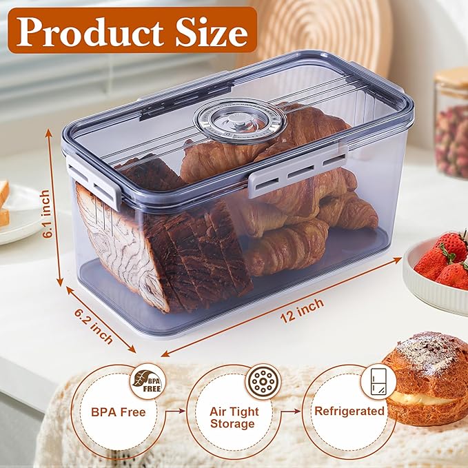 ANYPROLUS Bread Box for Homemade Bread Boxes for Kitchen Counter Airtight, Time Recording Bread Storage Container with Lid, Bread Containers Storage Airtight Loaf Bread Keeper, Grey