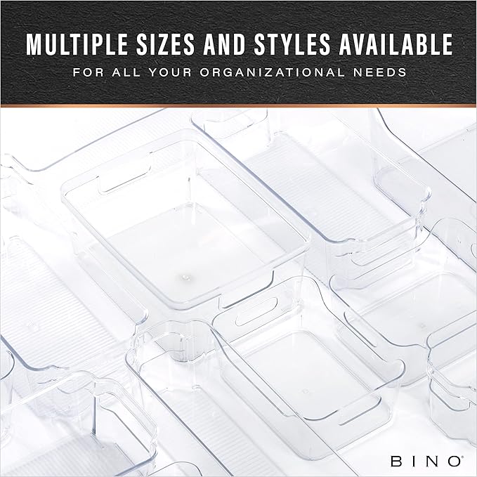 BINO | Plastic Storage Bins, X-Large - 2 Pack, Clear | THE SOHO COLLECTION | Pantry Organizers and Storage Containers Fridge Organizer Bins Kitchen Cabinet Organizer Medicine Cabinet Organizer Bin