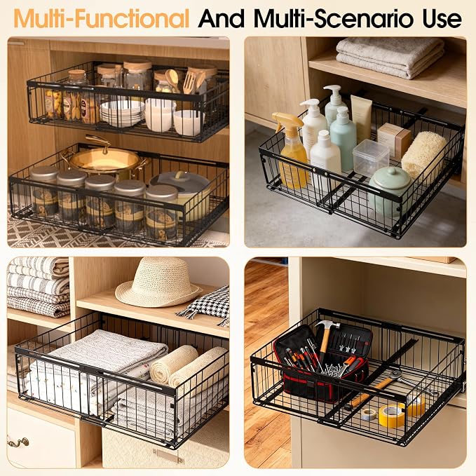 Expandable Pull Out Cabinet Organizer Adjustable Width 13"-20", Kitchen Organization with Adhesive.Bathroom Under Sink Organizers and Storage,Bedroom Slide out Drawers,Pantry