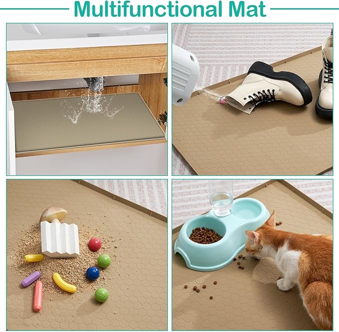Waterproof Under Sink Mat 22" x 19", Silicone Cabinet Liner, Rubber Protector for Kitchen and Bathroom, Keeps Cabinets Clean, Dry, and Organized (Brown)