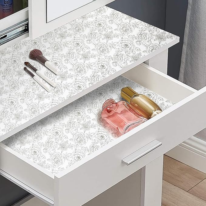 Drawer and Shelf Liner, Non-Slip Kitchen Cabinet Liners Non-Adhesive Thick Strong Grip Waterproof Washable Mats Protect Dresser Shelves Cupboard Bathroom Cabinets, Rose, 24 in X 30 FT