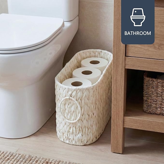 Coeusy Toilet Paper Basket,Boho Decorative Toilet Paper Storage,Large Wicker Basket for Bathroom Storage,Free Standing