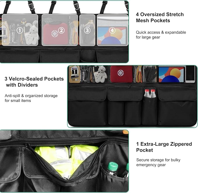 Hanging Trunk Organizer Fit For JEEP Grand Cherokee Foldable Large Capacity 41.3x20 inch Backseat Trunk Organizers Storage with Multi Pockets(Black)
