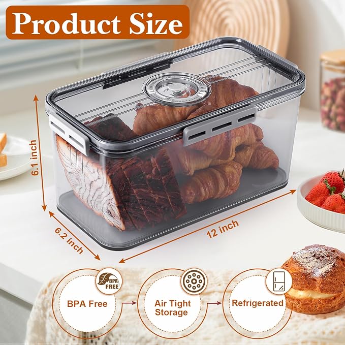 ANYPROLUS Bread Box for Homemade Bread Boxes for Kitchen Counter Airtight, Time Recording Bread Storage Container with Lid, Bread Containers Storage Airtight Loaf Bread Keeper, Dark Grey