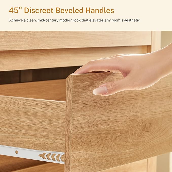 TEENFON 55" Dresser for Bedroom with 6 Drawers, Modern Dressers & Chests of Drawers with Metal Handles, Wooden Dresser TV Stand, Bedroom Dressers, for Bedroom, Hallway, Natural