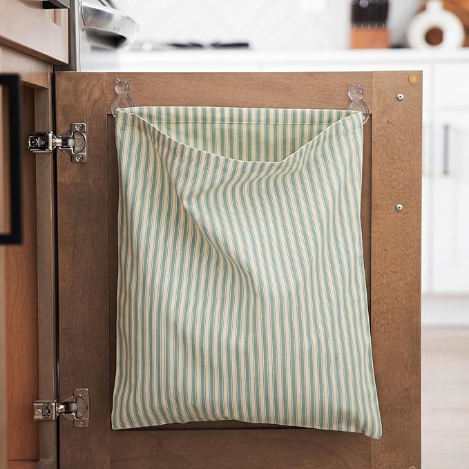 Reusable Dirty Rag Storage Bag Linen Dish Towel Cloth Bag Dish Rag Holder Natural Cotton Vintage for Under Sink Cabinet Door Organizer Laundry Bathroom Storage(Green and White,Classic)
