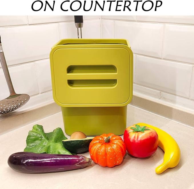 stonespace Small Cabinet Door Trash Can with Lid, 1.3Gal, Green | Compost Bin Indoor Kitchen Sealed, Under Sink Garbage Can, Plastic hanging trash can