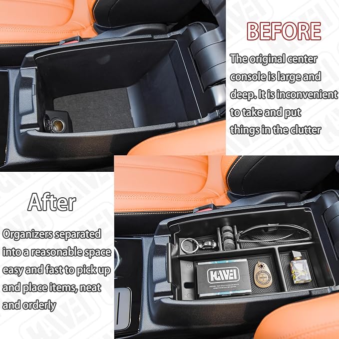 HGWEI Center Console Organizer Tray Compatible with Ford Escape 2020-2026/Bronco Sport 2021-2025 Accessories, Insert Container ABS Secondary Armrest Storage Box (Not for U725 2-Door), Black
