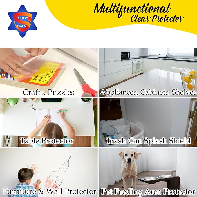 Clear Contact Paper Wall Protector - Self Adhesive Removable Film Transparent Plastic Backsplash Sheet Kitchen Oil Proof Waterproof Sticker Foil Heat Resistant Furniture Door Scratch Wallpaper Dog Cat
