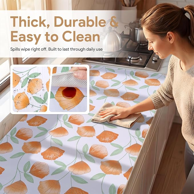 Shelf and Drawer Liner for Kitchen Cabinets 17.7'' X 96'' Non Adhesive Shelf Paper Strong Grip Anti Slip Cabinet Liners for Shelves, Oil-Proof Waterproof Cupboard Liner