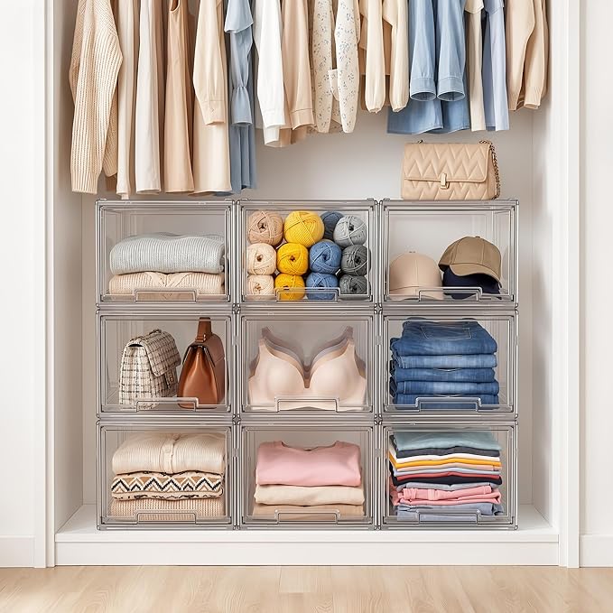 Large Clear Stackable Storage Drawers, 3 Pack Acrylic Organizer Bins for Closet, Bathroom, Kitchen, Pantry, Under Sink, Office, Laundry, Vanity, and Toy Organization, Durable Plastic, Smooth Pull-Out