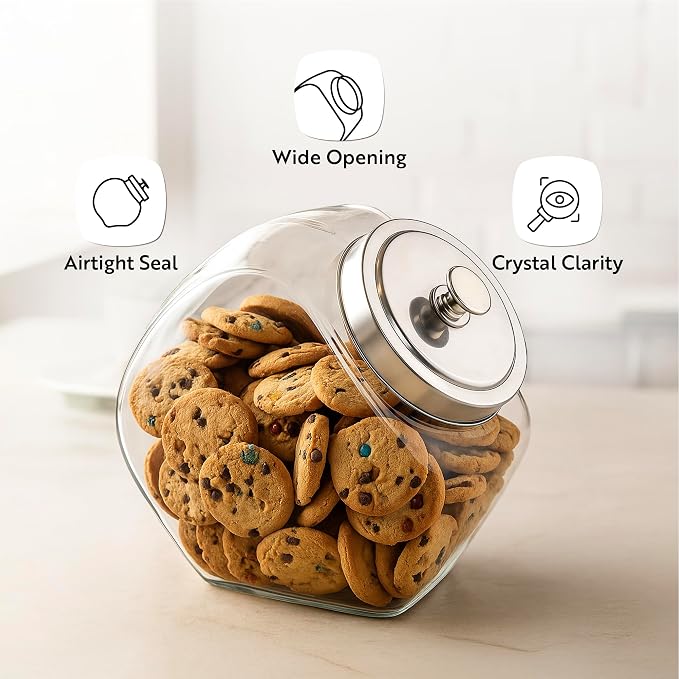 Restaurantware Vetri 0.3 Gallon Penny Jar 1 Durable Candy Jar - With Wide Spout Chrome Lid Clear Glass Cookie Jars For Kitchen Counter Dishwashable