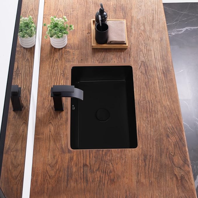18 Inch Undermount Bathroom Sink Matte Black Rectangular Porcelain Ceramic Vanity Basin with Overflow (18.5"x14.0") KDKSC