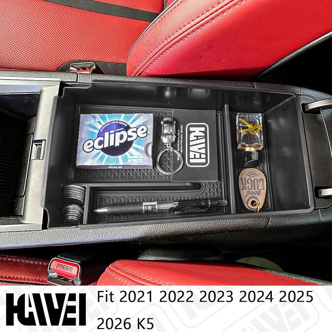 HGWEI Center Console Organizer Compatible with 2021 2022 2023 2024 2025 2026 Kia K5 DL3 GT Line Interior Accessories, ABS Insert Tray Armrest Storage Box, Black