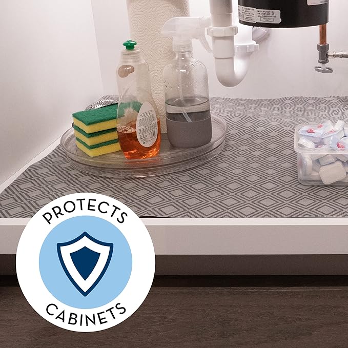 S&T INC. Under Sink Mat, Shelf Liner for Kitchen Cabinet Non-Adhesive, Water-Resistant Drawer or Cabinet Liner, 24 Inches x 48 Inches, Geo, 1 Pack