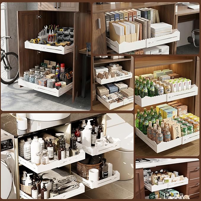 Pull Out Cabinet Organizer, Expandable Width (12"-18") and Depth (13.7"-23.6"),Pull Out Drawers for Cabinets, Slide Out Drawers for Kitchen Cabinets with Sturdy Steel Pull Out Shelves