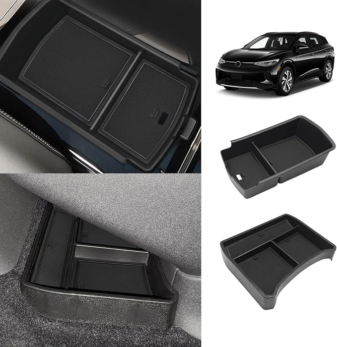 Muslogy for 2023-2025 2026 VW ID.4 Center Console Tray & Lower Organizer 2PCS Set Interior Storage Insert Box Floor Storage Tray Compatible with Volkswagen ID 4 2023 2024 2025 2026 (Console+Lower)