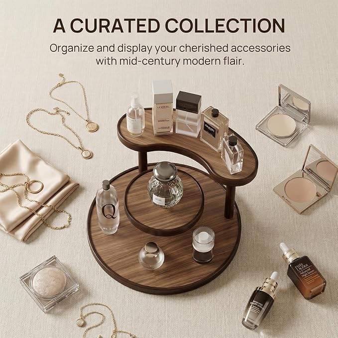 GDQ Wooden Display Organizer Stand,Perfume Organizer, Brown Bamboo Vanity Organizer Display Storage for Cosmetics, Perfume, Plants, Tea Set, Open Design for Entryway/Living Room/Bathroom/Bedroom