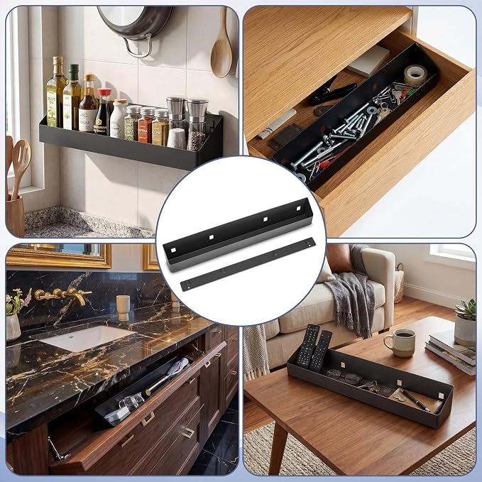 Zonon 1 Set 19 Inch Tip Out Tray for Front Sink Drawer with Hinges and Mounting Plate Includes Screws and No-Drill Adhesive, Metal Pull Out Storage Organizer for Kitchen Bathroom Cabinet