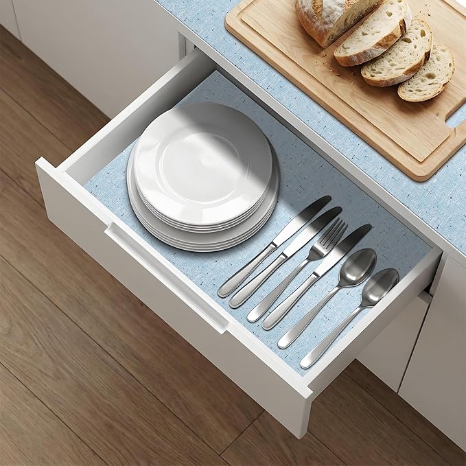 12'' X 240'' Blue Shelf Liner Drawer Liner for Kitchen Cabinet Non Adhesive, Strong Grip Anti Slip Cabinet Liners for Shelves, Oil-Proof Waterproof Cupboard Liner