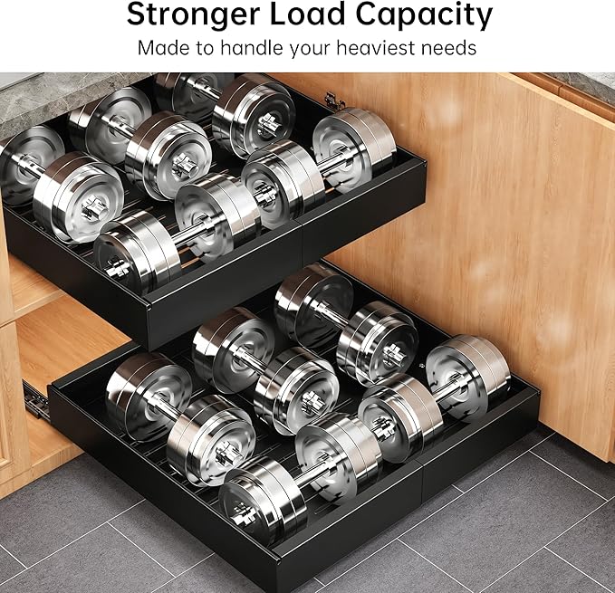 Pull out Cabinet Organizer, 1 pack, 16.5" Deep Heavy Slide out Drawers, Upgrade Three Triple-Slide Rail Systems, Expandable 12.8"-20.8" Roll out Shelf Storage for Kitchen Base Cabinet Organization