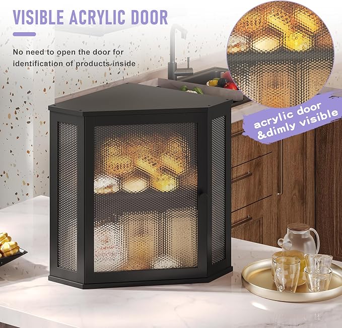 Bamboo Bread Box with Acrylic Window Display, Kitchen Countertop Storage,(Black, Medium)